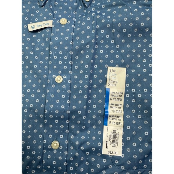 Croft & Barrow Men's Easy Care Classic Fit Blue Floral Dress Shirt 17.5 32/33 - Picture 12 of 14